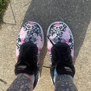 Skechers Women's Pink and Black Leopard Sneakers